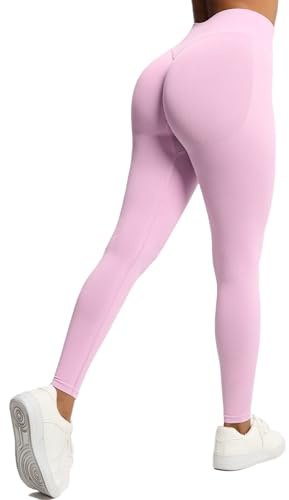 JTSONN Scrunch Butt Leggings Damhögmidjade sportbyxor Långa Booty Lifting Yogabyxor Push Up Gym Sportbyxor Sömlösa löparbyxor Sportleggings (DE/NL/SE/PL, Alfa, M, Regelbunden, Regelbunden, Rosa)