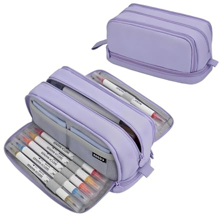 Businey Pencil Case, Large Capacity Pencil Pouch with 4 Compartments Stationery Organizer for Girls Boys, Office Makeup Bag Portable Pen Bag for Students Women Men Purple