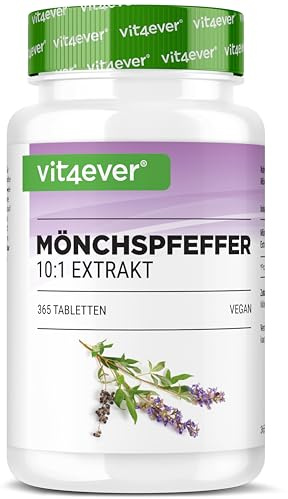 vit4ever Sauzgatillo 365 comprimidos – Alta dosis con 20 mg de extracto 10:1 (equivalentes a 200 mg de sauzgatillo) – Vitex agnus-castus – Sin aditivos innecesarios – 100% vegano