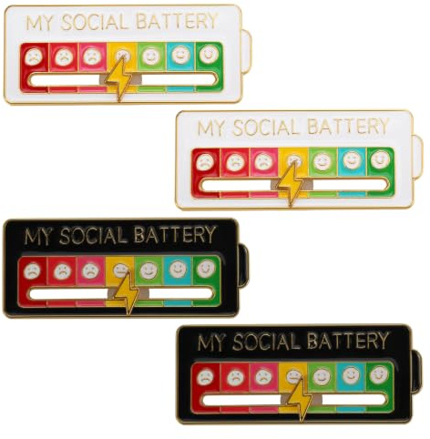 4 Pieces of My Social Battery Creative Badge, 7 Days a Week Fun Enamel Emotional Badge, Functional Aesthetic Brooch, Perfect Accessory for Personalizing Backpacks, Jackets, Bags, or Any Fabric Surface with a Sense of Humor!