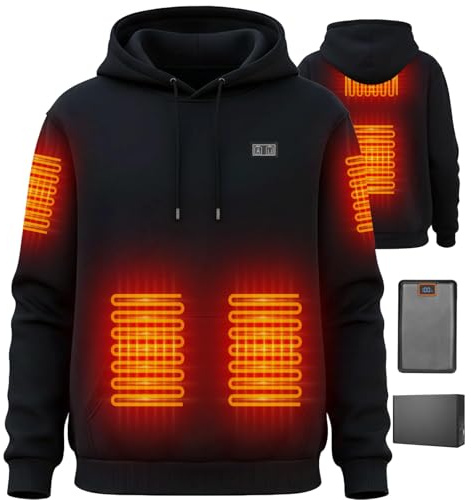 Brimekey Sweat à Capuche Chauffant Doublé Polaire pour Hommes et Femmes avec Batterie 7,4V 20000mAh - Veste 6 Zones de Chauffage Intelligentes, 3 Niveaux de Chaleur pour Extérieur, Camping, Randonnée