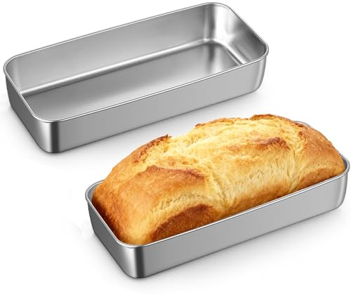 UOSIWYA 2 teglie rettangolari per pagnotta, in acciaio inox, grandi, per pane tostato, banana, polpettone, lasagne, lavabili in lavastoviglie (33 x 15 x 6,2 cm)