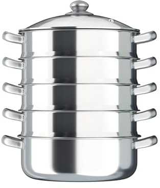 KKVUIIFF - Dampfgarer, 5 Lagiger Dampf Kochtopf Edelstahl mit Glasdecke, Dampfkochtopf Induktion, Spülmaschinen Geeignet, für Verschiedene Herdarten (28cm)
