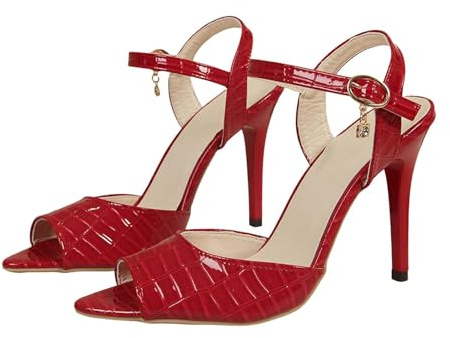 Sandaletter dam med stilettklack, bekväma lädersandaler, bekväma sommar, höga klackar, lediga med ankelremmar, stilettos lätta fritidssandaler för kvällsfester, möten sandaler