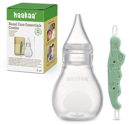 Haakaa Nasal Care Essentials Combo, Nasal Aspirator for Baby with Baby Nose Picker, Gentle Infant Ear & Nose Care Set with Case for Home or Travel