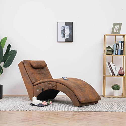 Holepyr Massage Chaiselong med kudde brun mocka utseende, ergonomiskt vadderad, 142 x 55 x 73 cm, med värmefunktion och 5 massagelägen, inklusive fjärrkontroll, perfekt för vardagsrum, sovrum
