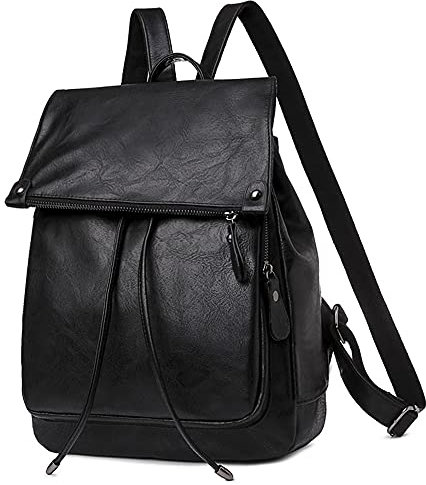 Sac à dos étanche antivol léger en cuir PU tendance en nylon sac à dos d'école sac à bandoulière voyage mignon sac à dos filles dames, Cuir lisse - Noir, L