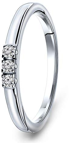 Miore, anello trilogy da donna, in oro bianco 9 carati 375 con diamanti da 0,09 kt, gioiello con brillanti, anello di fidanzamento e Oro bianco, 56 (17.8), cod. M9188R56
