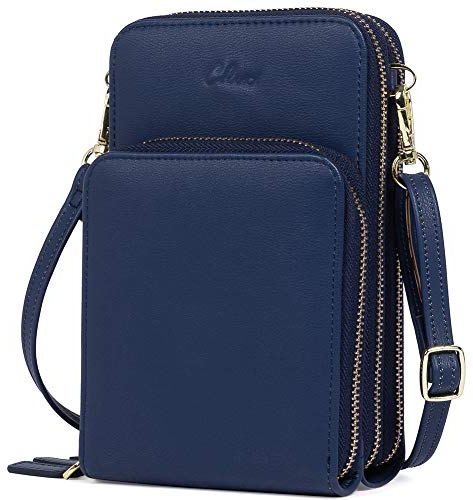 CLUCI Handy Umhängetasche Damen Klein Crossbody Clutch Leder Handytasche mit Geldbörse Damen Schultertasche mit Kartenfächer Dunkelblau
