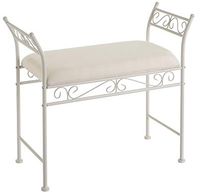 LOLAhome Banqueta pie de Cama de Metal y algodón Shabby Chic Blanca de 73x30x65 cm