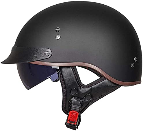 Sebasty Halbschalenhelm mit ECE Motorradhelm Herren Damen Brain Cap Retro Motorrad Jethelm Halbhelm Halbschale Helm Rollerhelm Chopper Scooter Helm Sturzhelm mit Visier 2,L