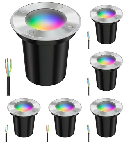 ledscom.de 6 Stück Bodeneinbauleuchte BOLI für außen, IP67, edelstahl, gefrostet, rund, 108mm Ø inkl. LED RGB Lampe, smart 473lm