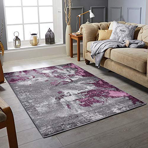 Rugstore shop Modern Rugs Living Room Bedroom Small MediumExtra Large Rectangular Size Soft Touch Thick Pile Purple Grey Silver Kitchen Area Non Shedding (120 X 170 CM) (Purple Design 654785)