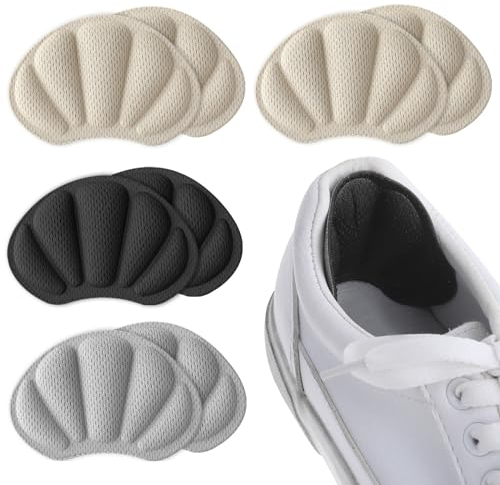 Molain Lot de 4 paires de coussinets de talon autocollants pour chaussures trop grandes et amples Antidérapants Anti ampoules Pour homme et femme (beige/noir/gris)