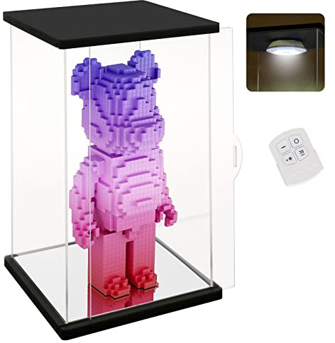 NONEMEY Clear Acrylic Display Case with Remote Control Light , Dustproof Model Showcase Organizer Box, Display Case for Collectibles (9.8x7.9x16.5inch,25x20x42cm)