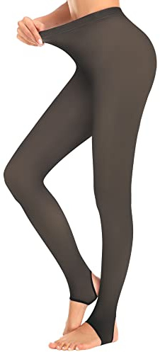 Cavotor Mallas térmicas gruesas para mujer, medias gruesas con forro polar, cintura alta, control de abdomen, medias opacas, Estribo negro translúcido, XS