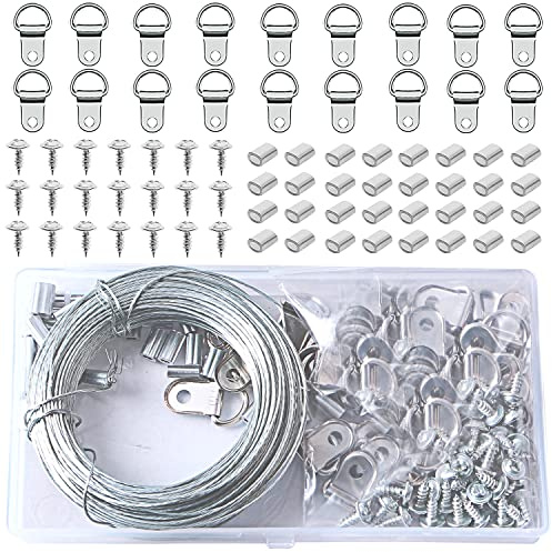 Câble métallique 0.7mm en acier inoxydable, câble métallique 30M, Câble en inoxydable, câble en acier avec anneau en D, crochets et vis de suspension pour cadre photo.