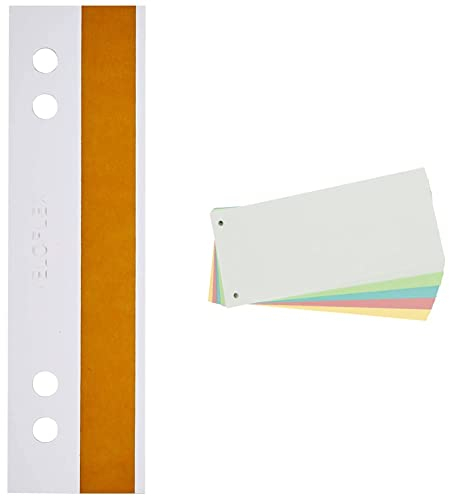 Veloflex 2002100 - HEFTFIX Heftstreifen aus selbstklebender Hartfolie, 105 mm lang, 100er Packung & Limit Trennstreifen, aus Karton, gelocht, 180 g/m², 5 Farben, 100 Stück, ‎240 x 105 mm