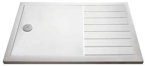 Balterley 1700 x 700 Rectangular Shower Tray with Raised Anti-Slip Lines, Slimline Shower Trays, Durable Stone Resin Base Trays for Bathroom Enclosure, Central Waste Tray for Wetroom Showers (White)