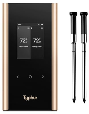 Typhur Sync Gold Wireless WiFi Meat Thermometer, 2 Slim Probes, Smart Base