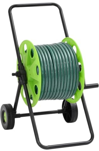 vidaXL Carro de Carrete de Manguera Verde con Manguera de PVC de 50 m, Carro portamanguera de jardín, Carro portamanguera con Ruedas, Carrete de Manguera