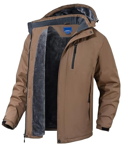 Rapoo Brown Winter Work Jacket - Windbreaker, Rain Waterproof, Fleece Warm Ski Snow Softshell Coat