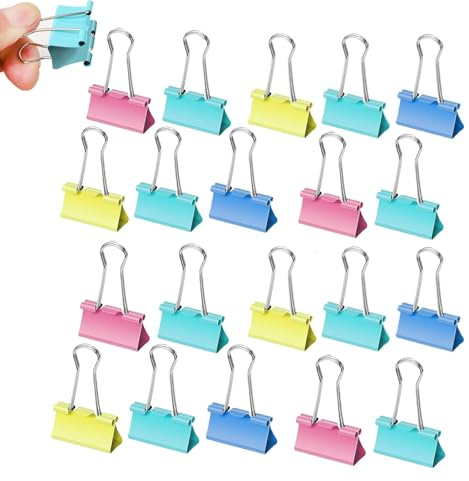 CALLYSONIC Confezione da 20 mollette pieghevoli colorate da 32 mm, clip pieghevoli, clip per rilegatura in metallo, clip multiuso per cancelleria, carta, ufficio, scuola, casa