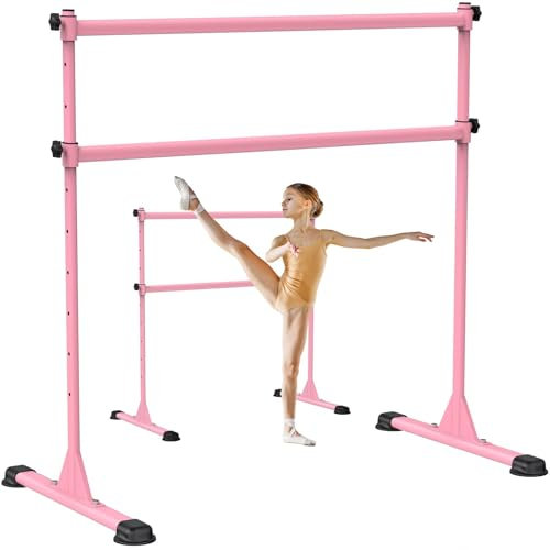BeneLabel Ballettstange Freistehend, 10 Höhenverstellbare Schwerlast Tanzbar mit Rutschfesten Gummipads für Kinder Erwachsene Zuhause Workout Fitness Yoga Stretchstange, 120 x 71cm/Rosa
