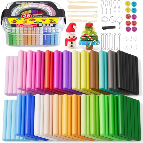 iFergoo 26 Color Polymer Clay Kit, Non-Toxic, Safe for Kids, Includes 26 Colors, Storage Box, 5 Tools, 1 Accessory, Modern Style, Sculpting, Not Foldable