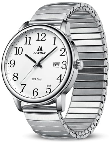 LN LENQIN Montre militaire pour homme - Montre de terrain analogique à quartz pour homme - Lumineuse - Tactique - Sports de plein air - Étanche - Avec date et bracelet en nylon, blanc, Classique