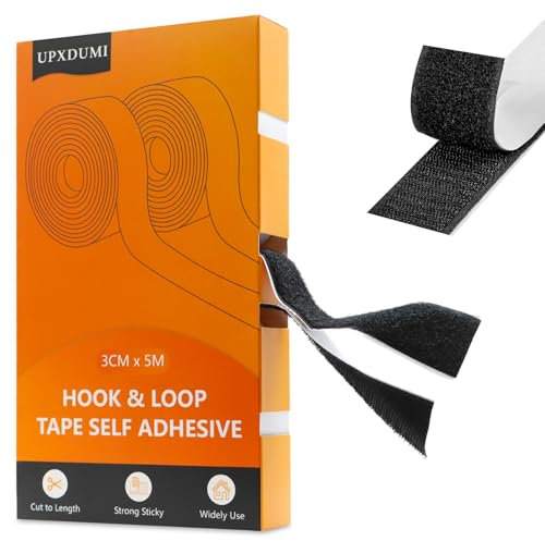 UPXDUMI Hook and Loop Tape 30mm x 5m Multipurpose Strong Self Adhesive Strips Heavy Duty Double Sided Sticky Back Roll Suitable for Home Carpet Sofa Picture Hanging Fabric Industrial Outdoor Black