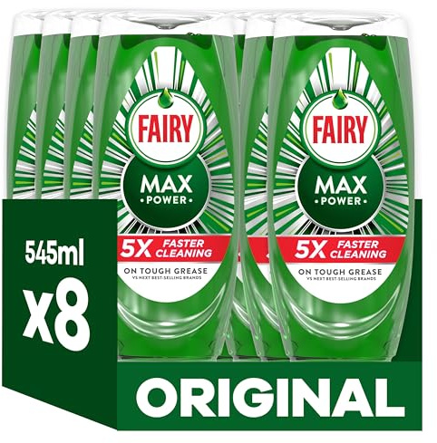 Fairy Max Power Washing Up Liquid Original 8 x 545ML, Easy & Effortless Cleaning, Even On Your Greasiest Pots & Pans