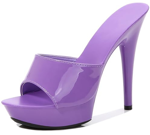 QEOSNBX Women Fish Mouth Sky High Heel Platform Sexy Party Slides Round Open Toe Slip On High Heeled Backless Prom Sandals Fashion Stiletto Dress Bridal Evening Shoes (Purple,11)