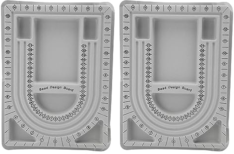 Srliya Tapis de Perles de Bracelet en Velours en Plastique, Planche de Collier Floquée Grise avec Plateau D'organisation, 2 Tailles pour la Fabrication Artisanale, le Perlage et le
