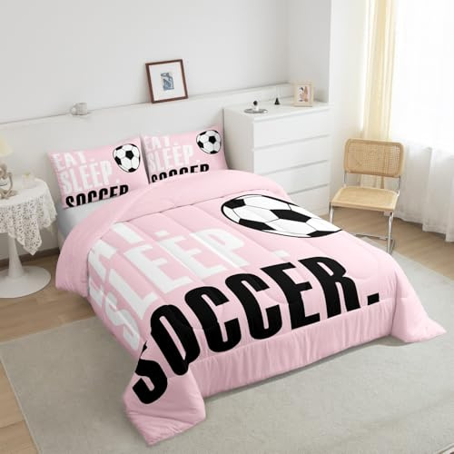 Loussiesd Juego de ropa de cama con diseño de balón de fútbol, tamaño King, para niños, niñas, adolescentes, juego de pelota deportiva, regalo para los amantes del fútbol, microfibra súper suave con 2