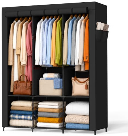 Newthinking Fabric Canvas Wardrobe, Temporary Wardrobe with Hanging Rail