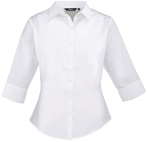Ladies 3/4 Sleeve Poplin Blouse White 16