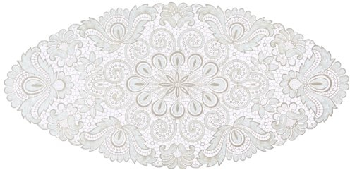 Plauener Spitze 67952_e_4080 Design Plauen, Größe 40 x 80 cm oval, Creme