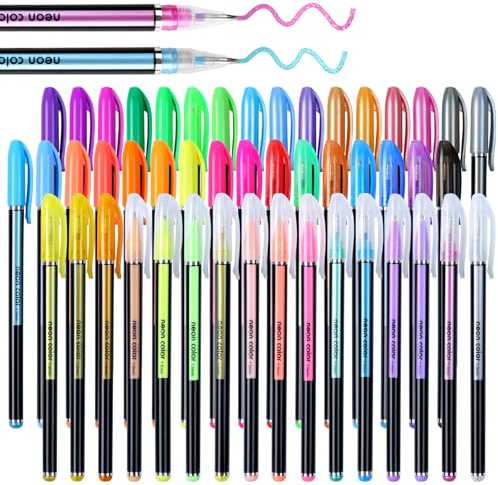 joyoldelf Boligrafos de Gel Purpurina - 48 Bolis de Colores Infantil Adulto, Material Escolar y Papeleria Bonitos, Incluye Rotuladores Purpurina, MetáLico, Neón y CláSicos Para Colorear, Dibujar