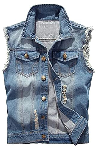 MERCIY Chaqueta De Mezclilla Hombre Sin Manga Jeans Denim Chaqueta Casual Rasgado