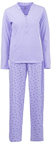 Zeitlos Schlafanzug Pyjama Set Herz Ginko Langarm Knopfleiste, Farbe:Flieder, Größe:XL