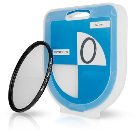 UV-filter med filterlåda, 1 förpackning, Ø 67 mm blockeringsfilter, universellt kompatibelt med många märken och modeller, glasfilter, blockerar ultravioletta strålar, kameralinsskydd