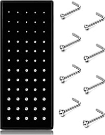 Helicopchain 120-240Pcs Hypoallergenic Nose Studs for Women Men 316L Stainless Steel CZ Nose Piercing Jewelry L Shaped Nose Rings Bone Studs 20G-22G 1.5mm 2mm 2.5mm 3mm