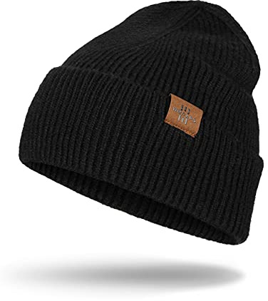 Wmcaps Knit Beanie for Men, Stretchy Soft Warm Daily Cuffed Winter Hats, Unisex Comfortable Wooly Beanie Gifts for Men/Him/Dad, Black