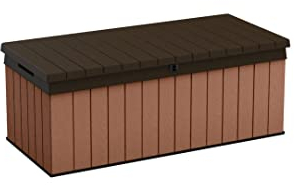 Keter Baule Da Giardino Per Esterno con Effetto Legno Darwin, Capacità 380 Litri, Marrone, 142.5 x 65.5 x 54.4 cm