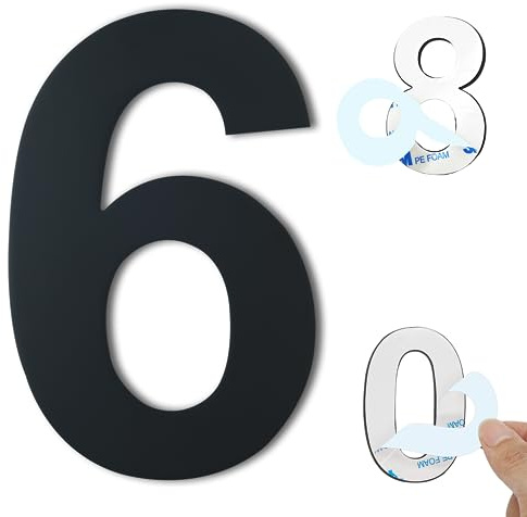 Ywonoby House Numbers - 3 Inch Self Adhesive Metal Stainless Steel Door Numbers Stickers for House Mailbox Apartment Hotel Courtyard - Black(6)