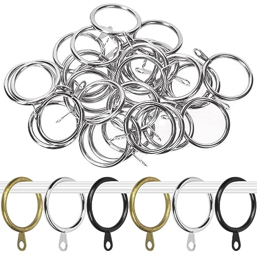 Swpeet - Juego de 40 piezas de anillos de cortina de metal plateado, anillos de suspensión, ojales deslizantes para cortinas de 1,18 pulgadas para varillas de 1 pulgada
