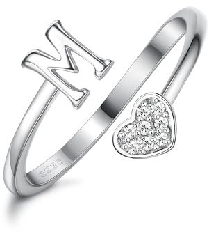 MILACOLATO Anillo Plata Mujer Esterlina Corazón Inicial Niñas 18K Oro Plateado Anillos Apilables Ajustable Para Chicas Adolescentes Lindo Alfabeto Letra