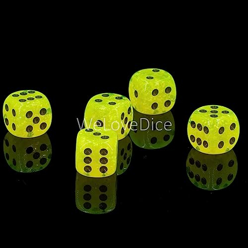 W6 Würfel (16mm) in neon gelb/Schwarze Punkte - Made in Germany - WeLoveBeads - 5 Stück