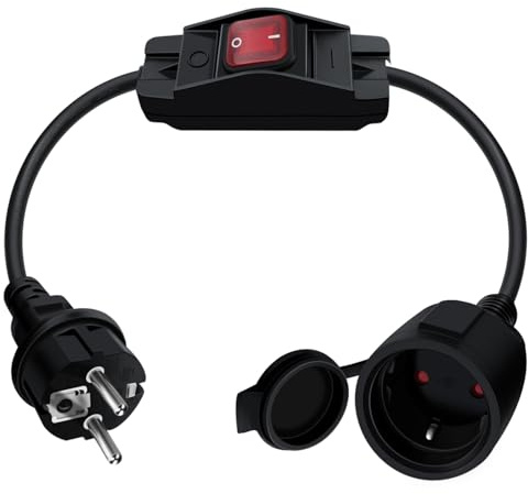 HuaLiSiJi Cable D'extension Schuko avec Interrupteur 16A 250V Rallonge électrique Courte Schuko,Câble Court 2 AC Prise IP44 pour Une Utilisation Extérieure ou Intérieure, à La Maison, Au Bureau (0.5)